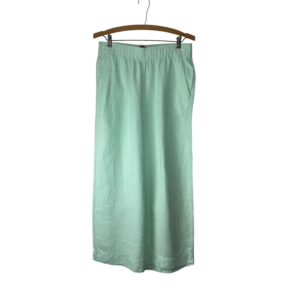 Tahari Womens Mint Green Elastic Waist 100% Linen Wide Leg Pants Size Medium